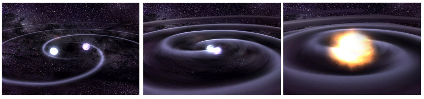 Artist’s impression of the merging phase of a binary neutron star system emitting gravitational waves