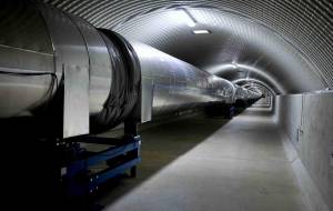 The Virgo north vacuum tube, 1.2 m in diameter, inside its 3 km long tunnel